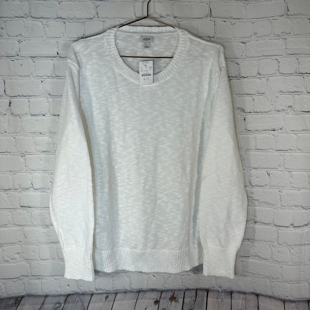 NEW J.Crew Womens White Textured Cotton Blend Crewneck Sweater BQ689 Large